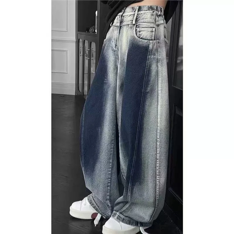 水洗渐变弯刀牛仔裤男款垂坠感高级感裤子美式高街直筒阔腿工装裤