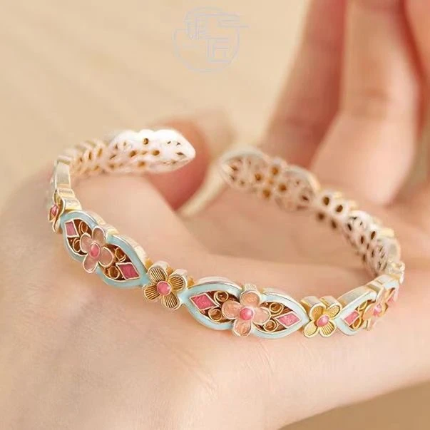 999.9银【花满筑】珐琅彩开口镯