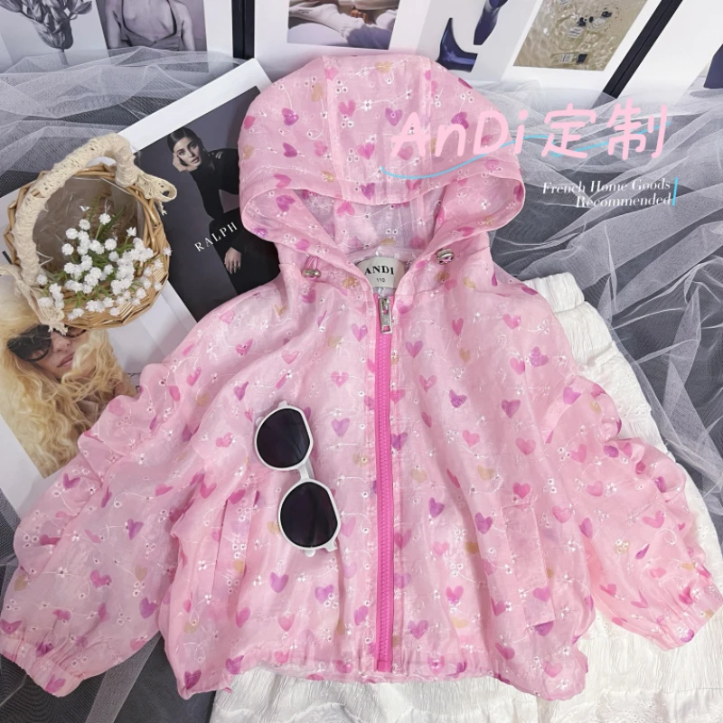〖ANDI〗安迪订制中大童女童夏季时尚休闲爱心印花连帽外套4071