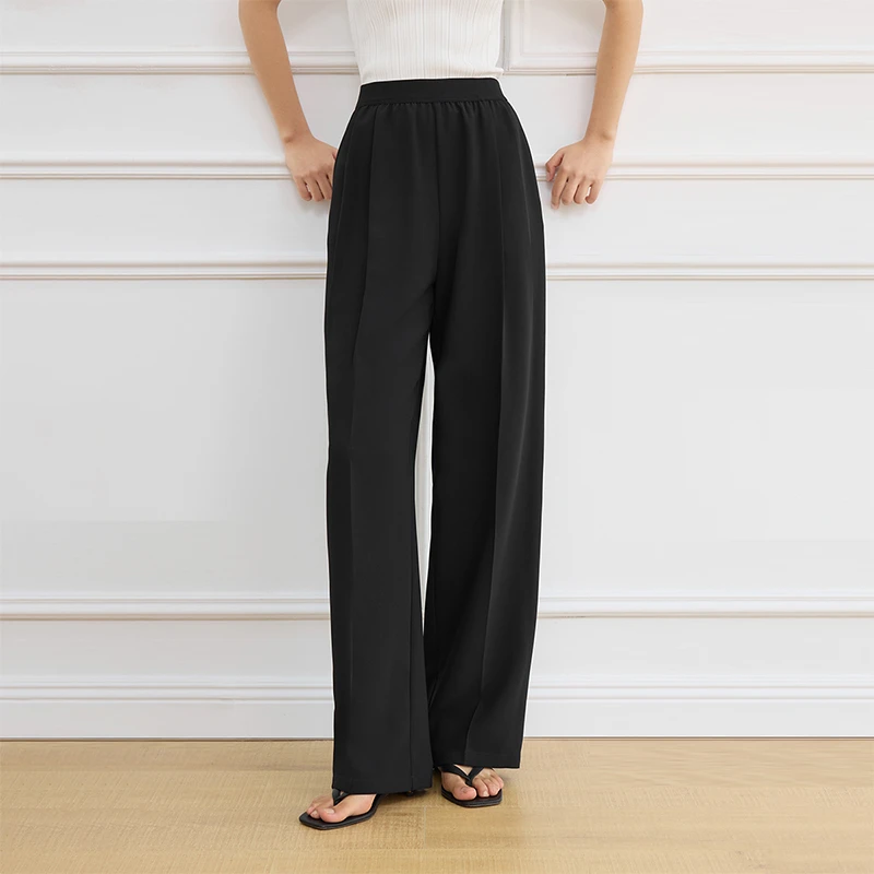 范思蓝恩黑色高腰腰头显瘦遮肉休闲裤春季新款小黑裤子25FS11333