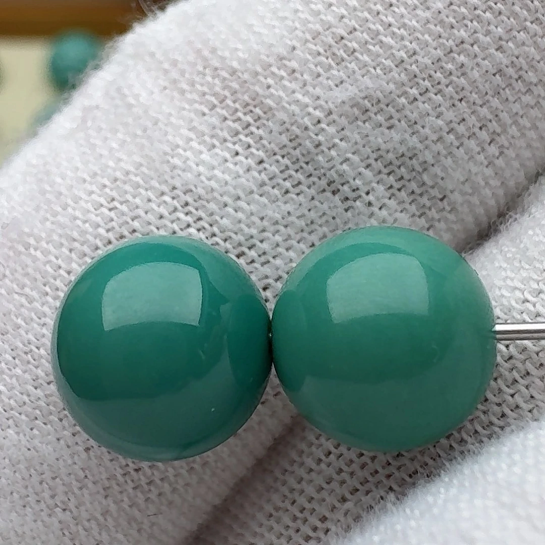 绿松石未镶嵌圆珠对珠8.5