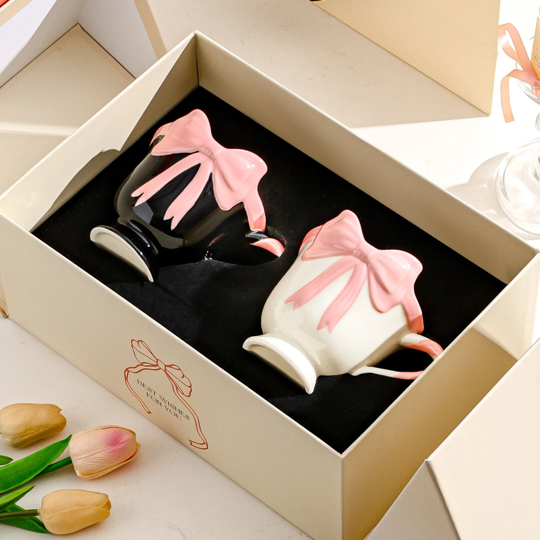 川岛屋蝴蝶结咖啡杯礼盒装情侣对杯水杯套装乔迁新婚生日礼物女生