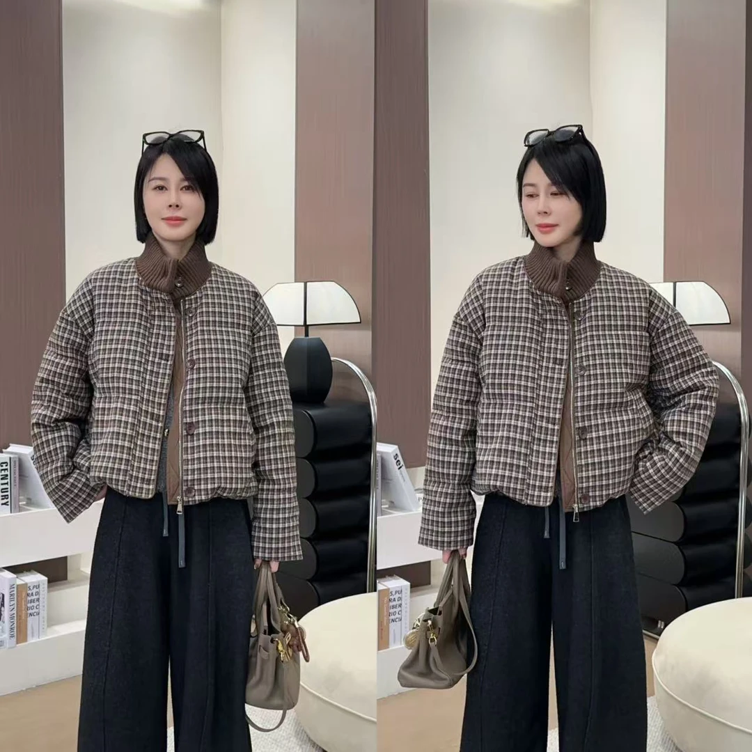 【洁子推荐】2025冬季新款258713立领细格拼接针织领羽绒服JZYC