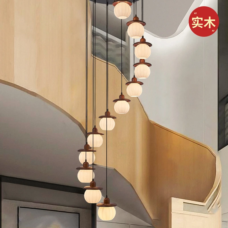 中古风楼梯吊灯loft公寓挑空别墅客厅大吊灯复式楼梯间旋转长吊灯