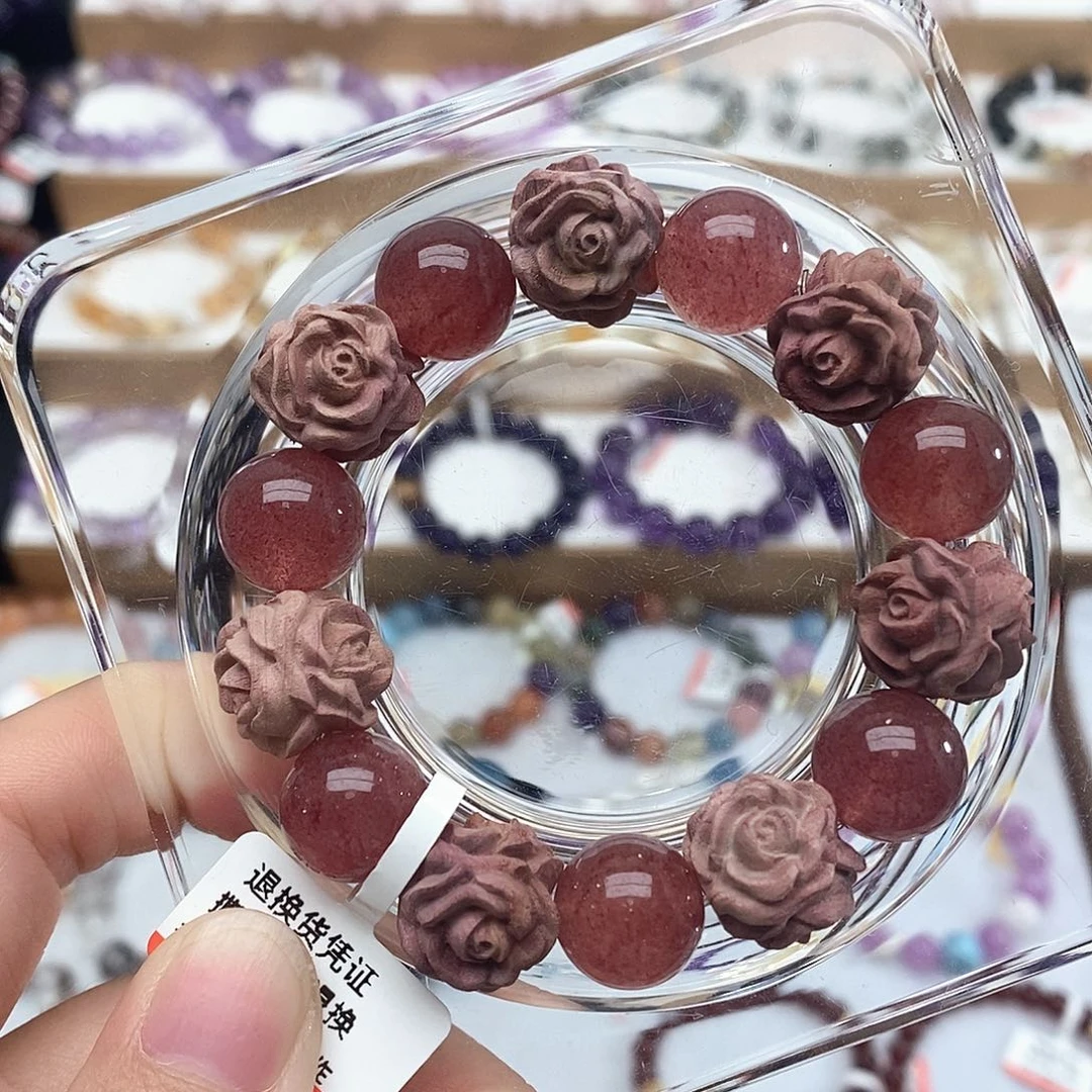 毓***秀银S925镶嵌手链烟晶草莓晶13