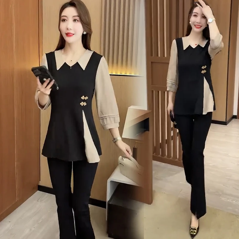 七分袖衬衫女2025年春夏新款时尚宽松显瘦遮肚拼接假两件上衣衬衣