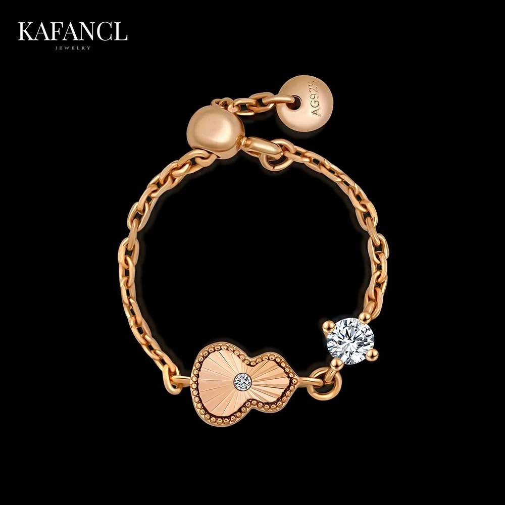 925银莫桑石戒指 镀K金 葫芦镭射镶嵌戒指 ZF-D330