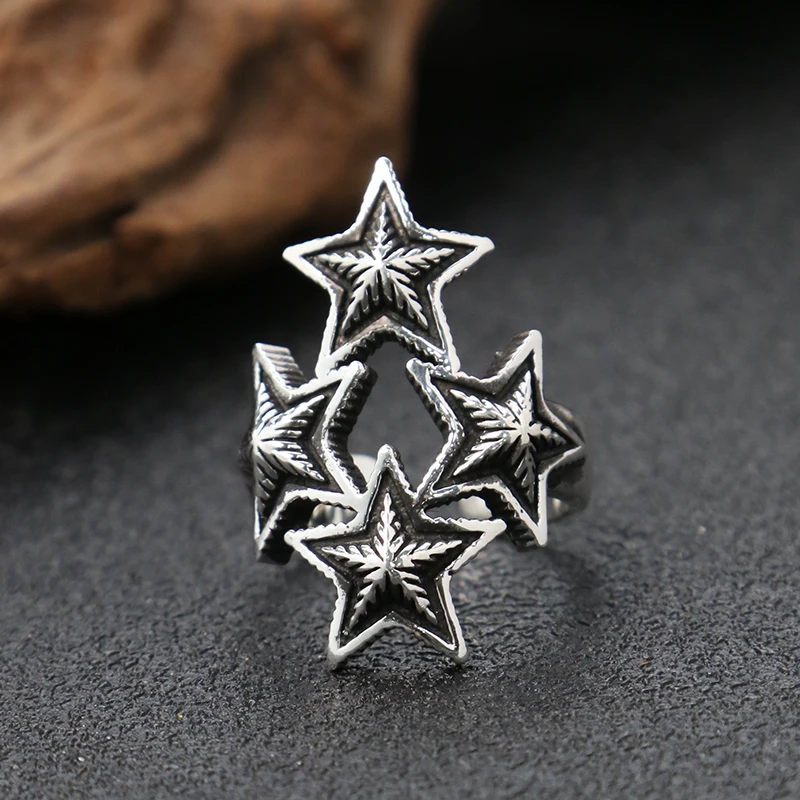 925银戒指 五角星戒指 男女同款开口戒指