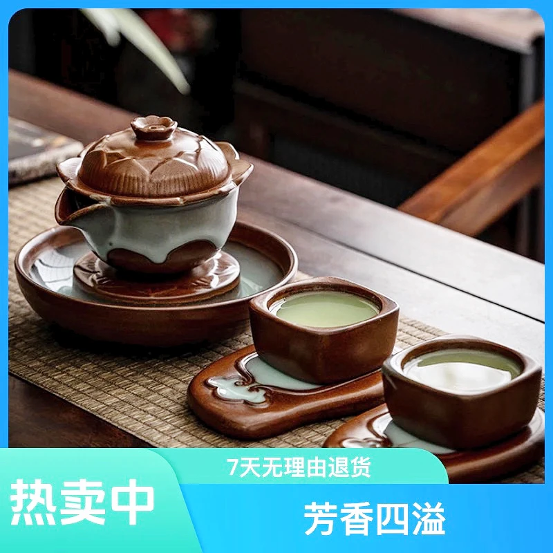 乾玉堂  官窑手抓壶纯手工高档大容量复古仿古茶壶茶具双色釉冰花