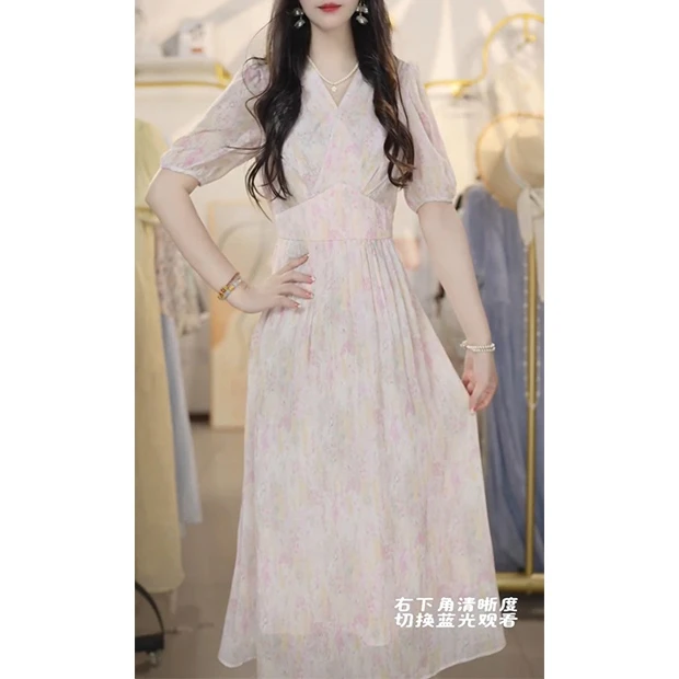 L5365夏季2025年新款大码女装时尚气质洋气减龄设计感碎花裙子