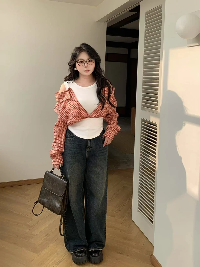 【大小姐】复古百搭牛仔裤韩版休闲阔腿高腰直筒牛仔裤