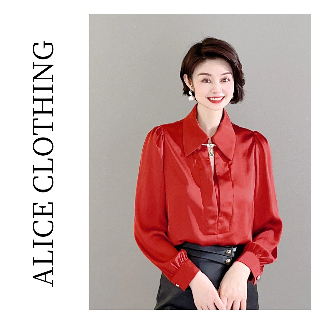 5 alicelulu“心动红”通勤上衣时髦的小心机光泽缎感S1031732F