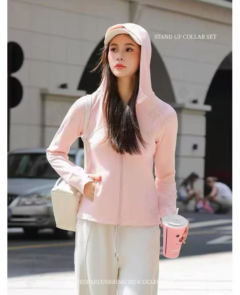 短外套简约女纯色拉链修身运动外套连帽春秋健身休闲开衫秋冬