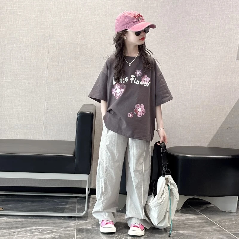 女童夏装短袖套装2025新款洋气大童夏季休闲阔腿裤儿童超好看t恤