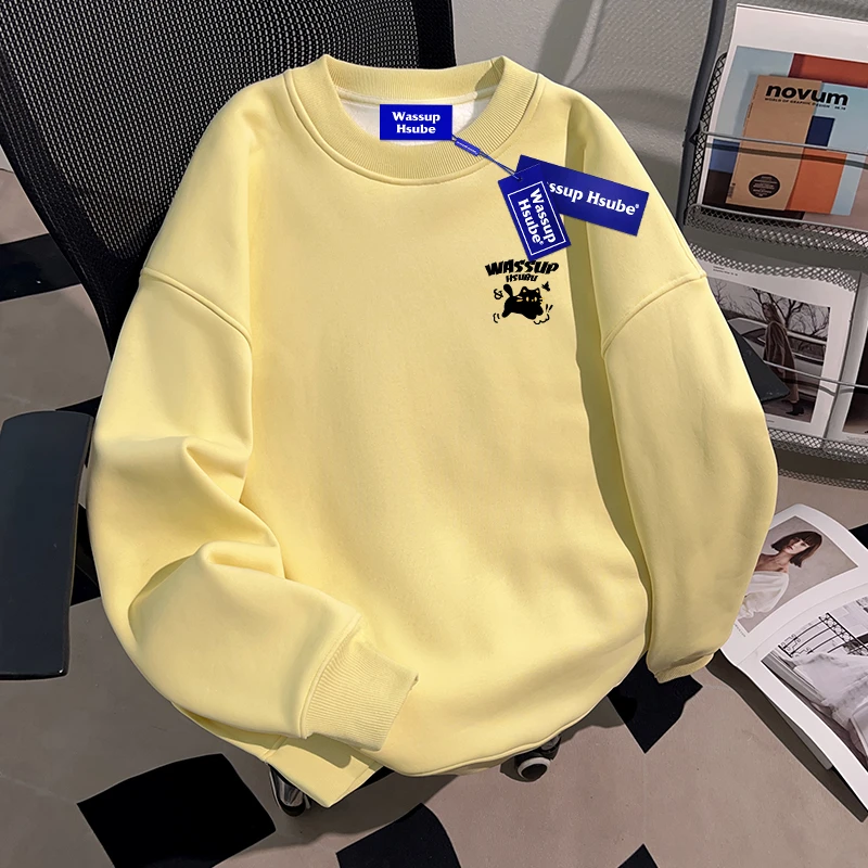 WASSUP HSUBE重磅秋冬款圆领卫衣男女休闲上衣情侣潮牌百搭休闲风