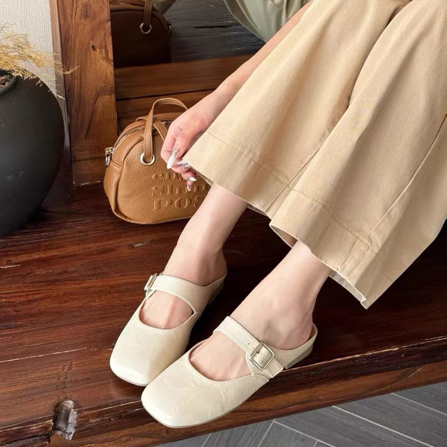 轩轩家【小清新半拖】 小清新小韩范软底软面淑女风包头半拖