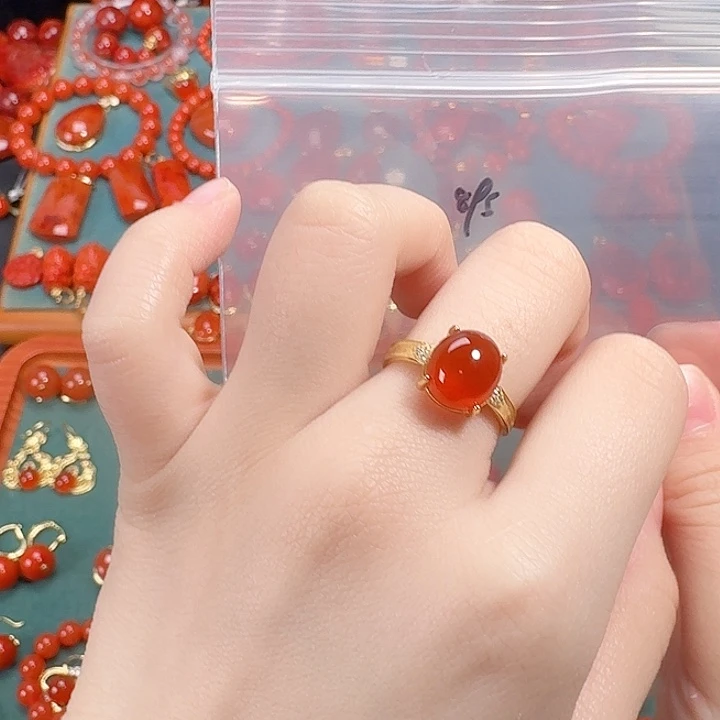 南红玛瑙银S925镶嵌戒指
