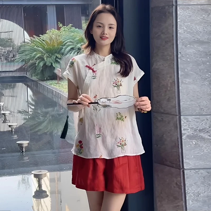 2025新中式国风睡衣女装夏季短袖短裤气质减龄显瘦重工时尚可外穿
