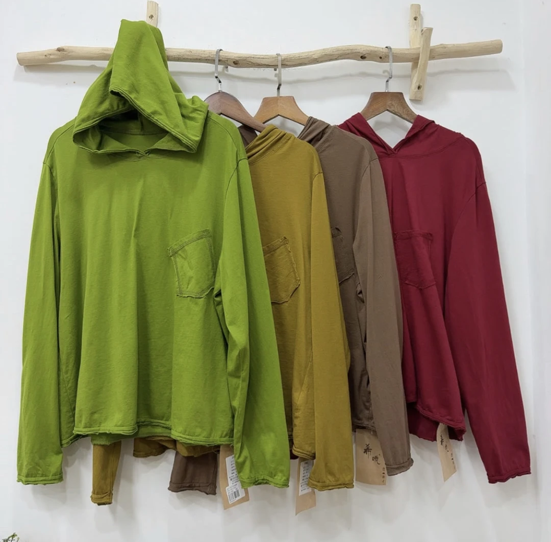 【木木推荐】9367#斜口袋甩帽棉T