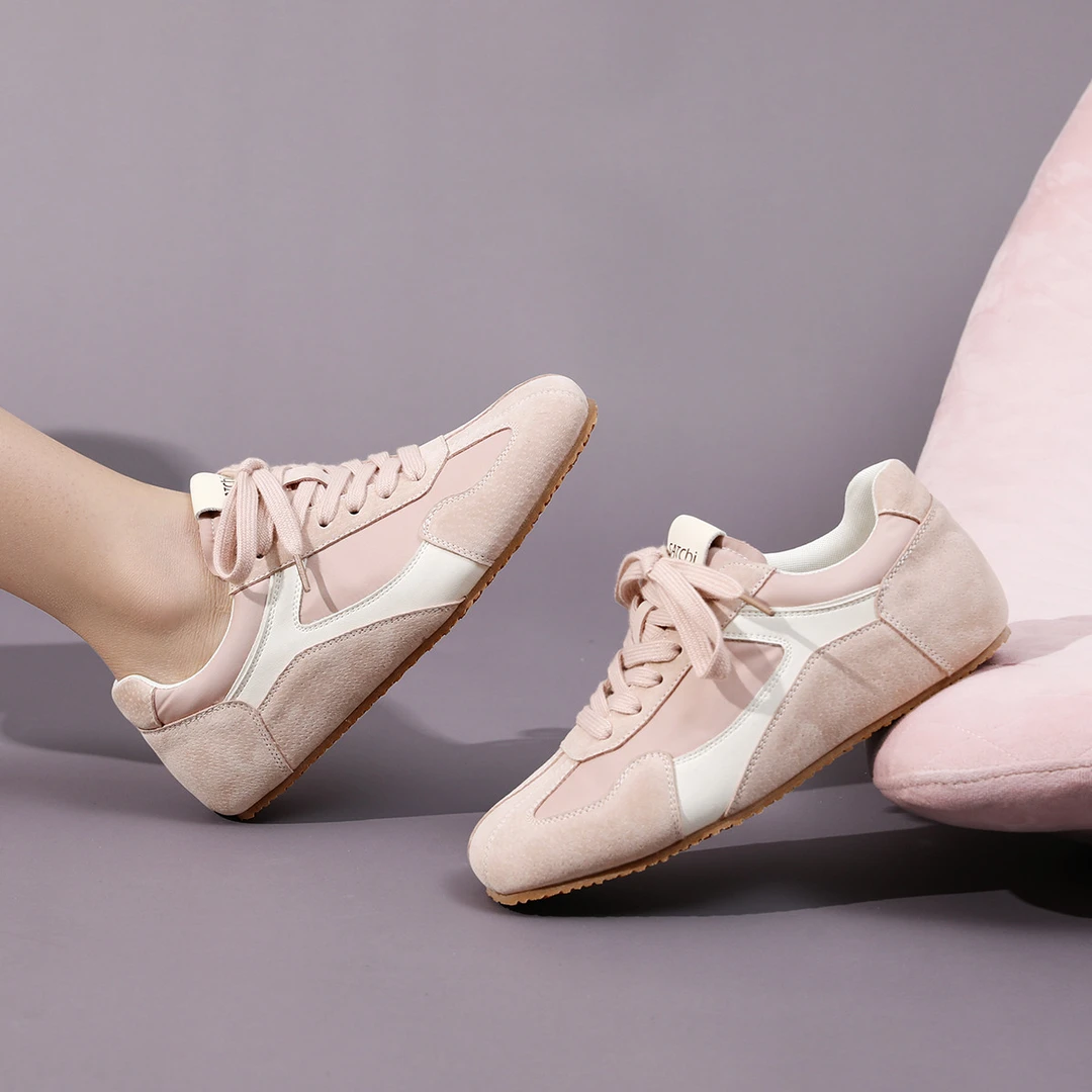 沙驰 反绒皮面撞色鞋带复古休闲运动鞋百搭德训鞋潮舒适女鞋