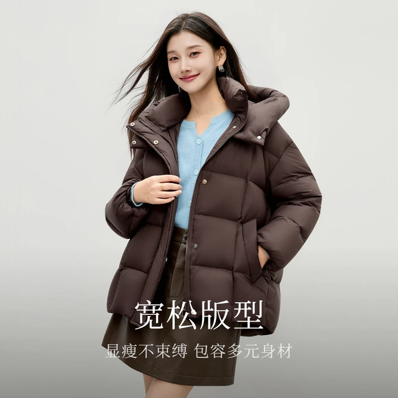 秋水伊人时尚连帽外套2025年冬季新款女宽松羽绒服625414M302431