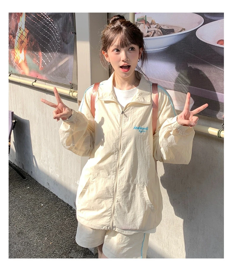 【24TZ2497】甜酷运动风套装夏季凉感宽松休闲防晒两件套