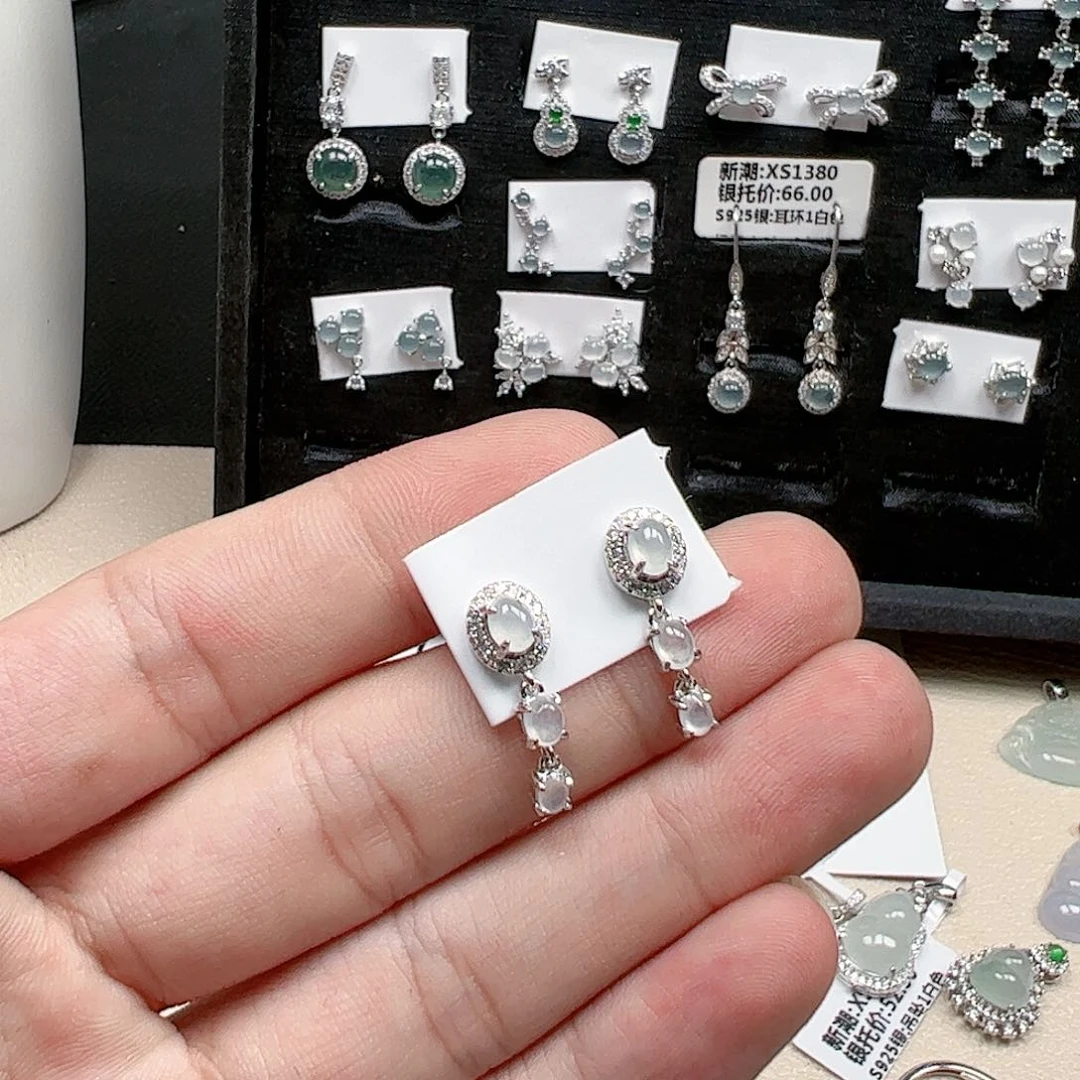 翡翠手链银S925镶嵌玺*儿天然翡翠