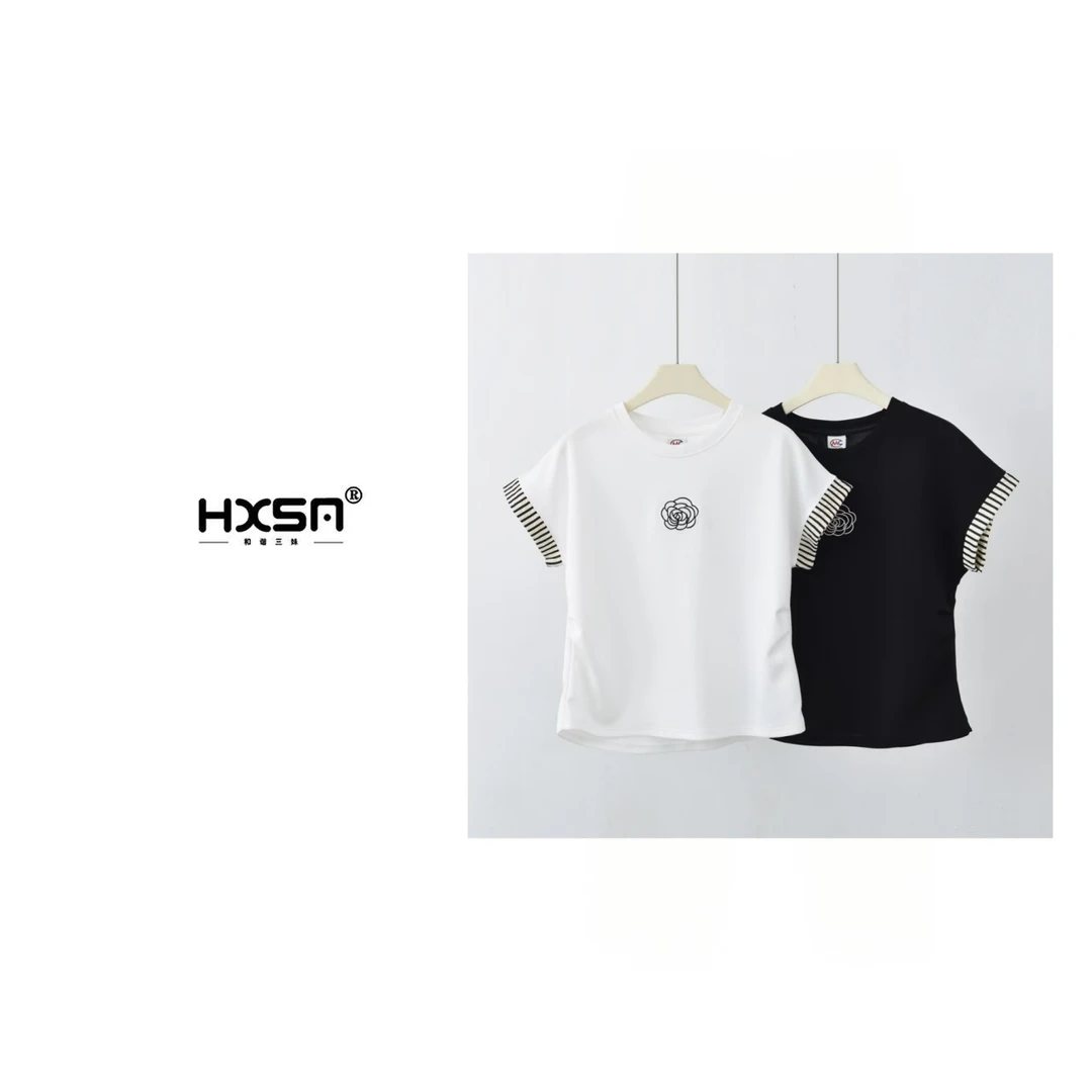 HXSM「山茶花T」夏撞色设计休闲短袖1012