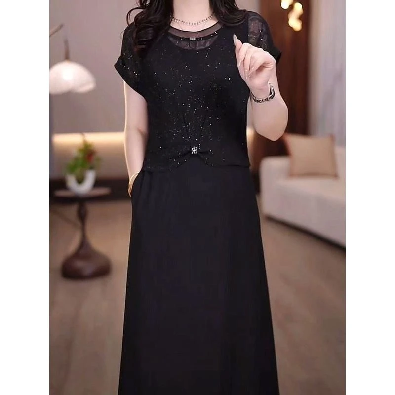 时尚轻奢冰丽丝两件套装连衣裙2025新款夏女遮肉显瘦上衣背心裙子