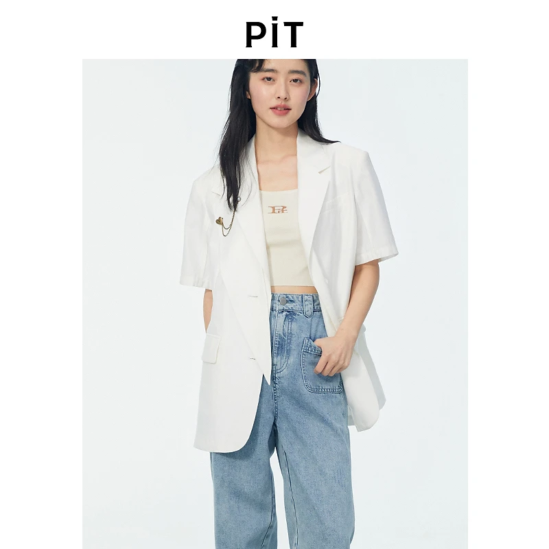pit复古小个子西装外套女薄款短袖2025春装新款上衣103E322294