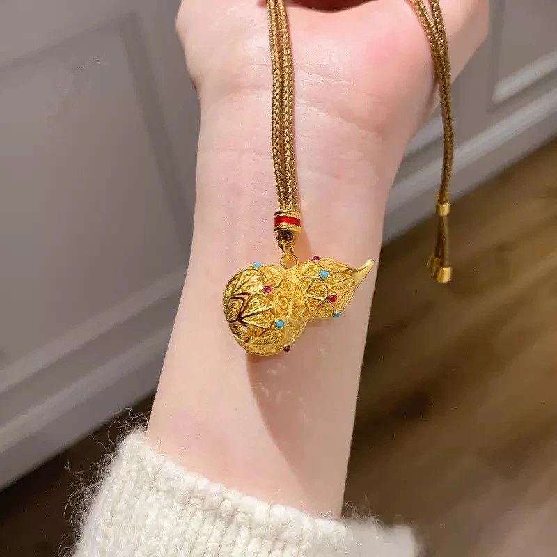 铜合金珐琅吊坠 久不掉色金色花丝镂空葫芦吊坠珐琅彩福禄毛衣链