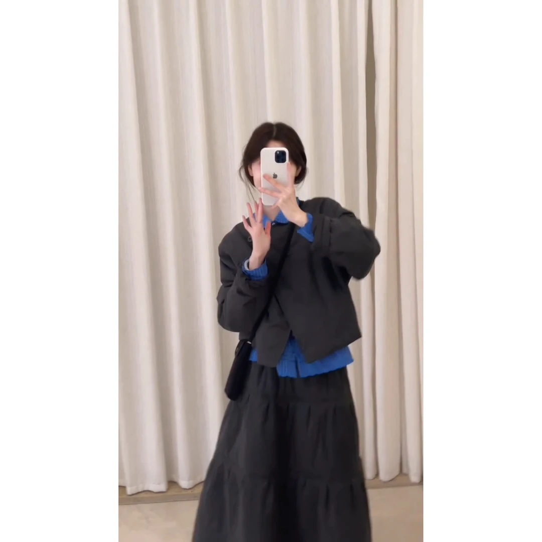 2025秋冬新款法式气质韩系百搭棉服叠穿针织打底衫半身裙三件套潮