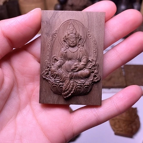 檀香木吊坠檀香精工黄财神