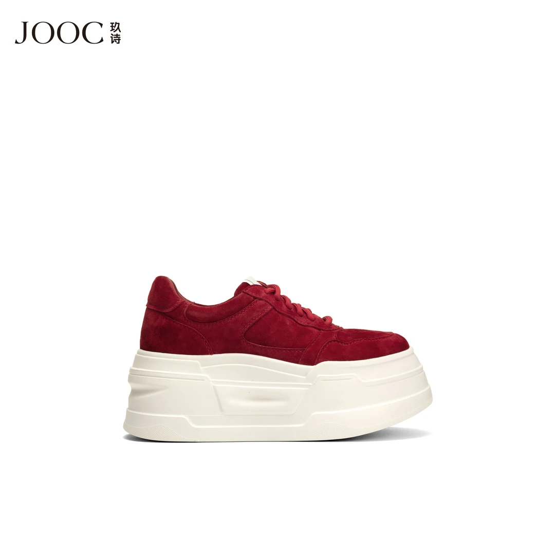 JOOC玖诗厚底时尚运动休闲鞋女2026春季新款真皮小个子增高小白鞋