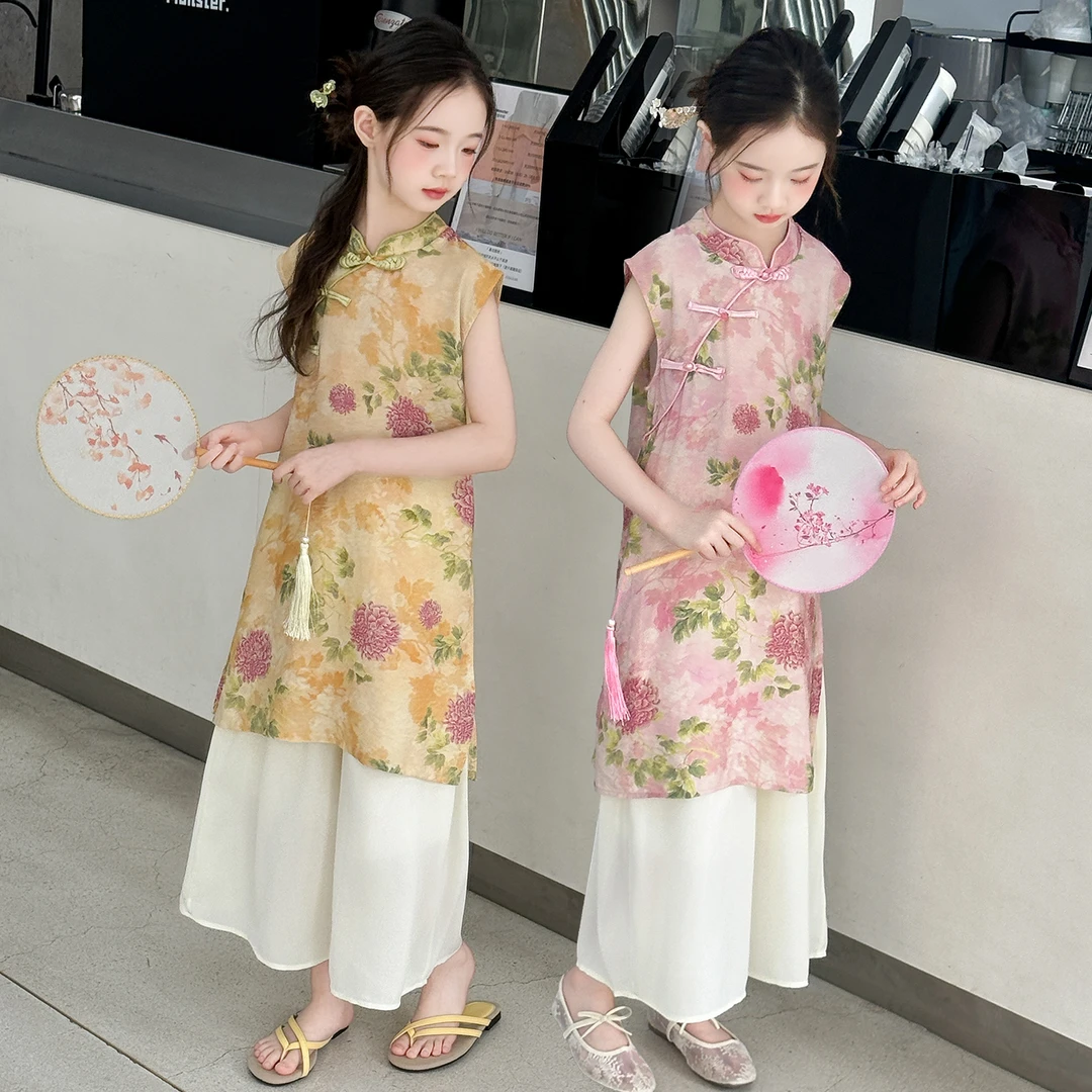 女童汉服套装夏季2025新款洋气儿童新中式旗袍两件套女孩国风裙子