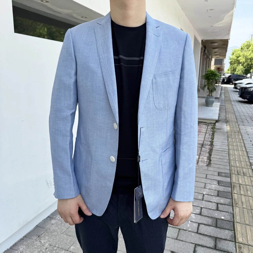 8803672025年新款夏季薄款韩版亚麻西服单层二粒扣休闲西装修身