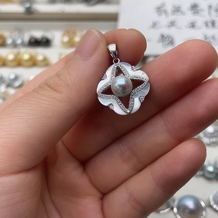 海水珍珠银S925镶嵌吊坠(不含链)