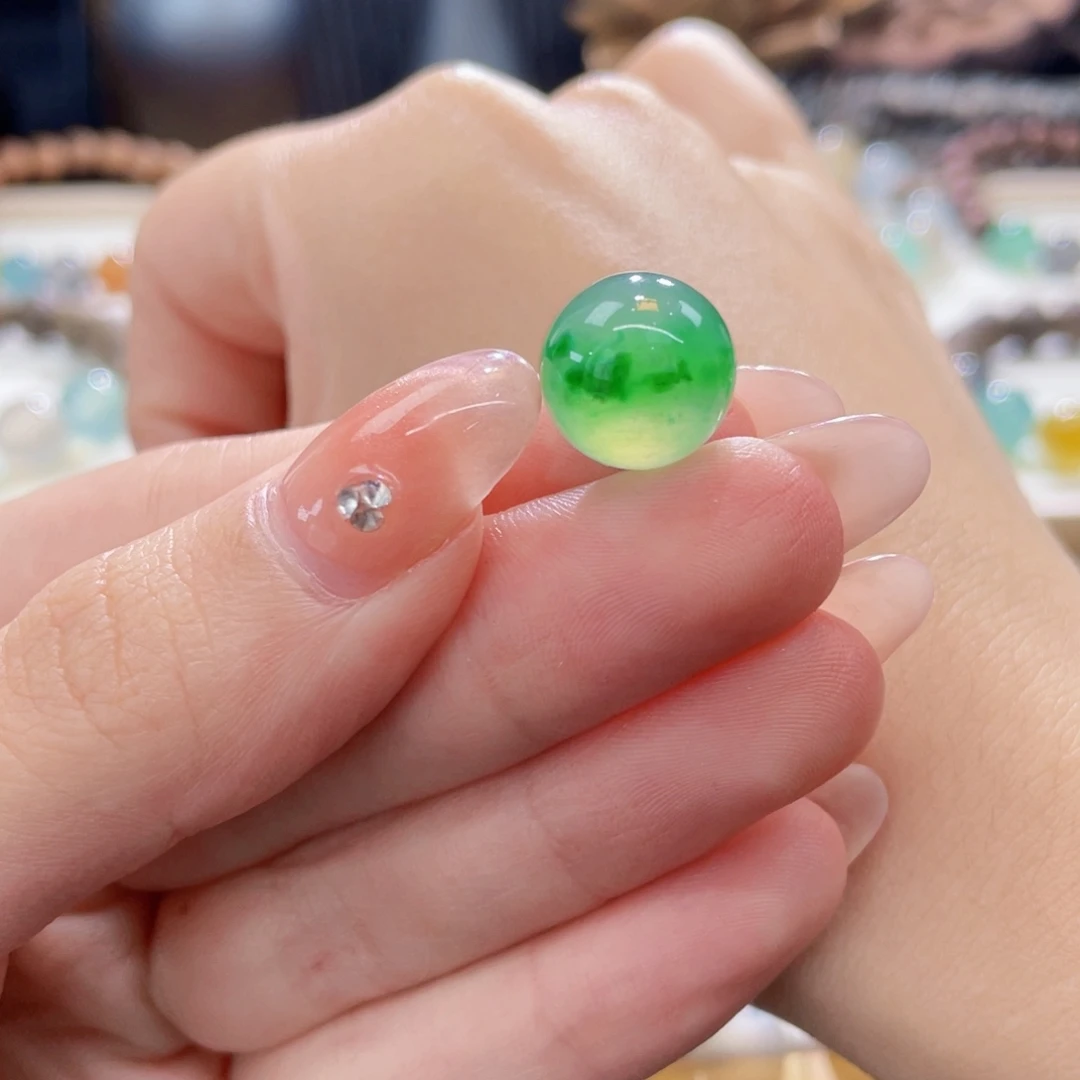 翡翠未镶嵌手链卡12.5冰飘阳绿