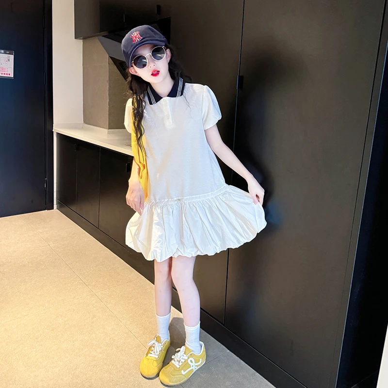 裙子女装儿童2025新款女童夏季学院风花苞裙女大童时尚休闲连衣裙