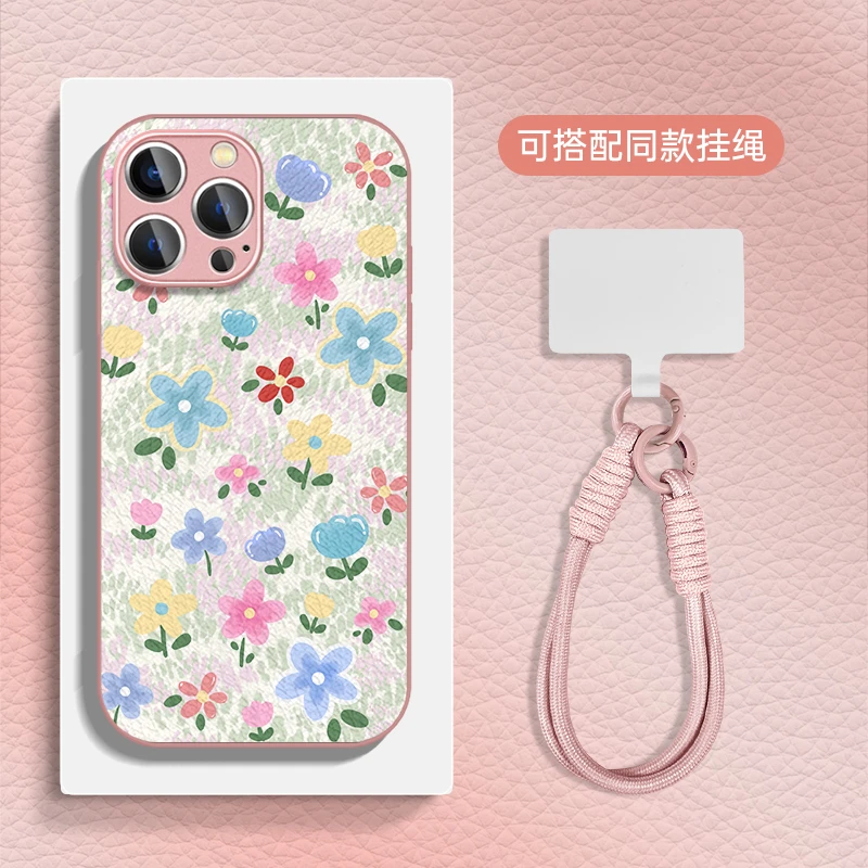 适用于苹果16华为OPPO小米VIVO百搭创意金属漆小羊皮手机壳HA0435