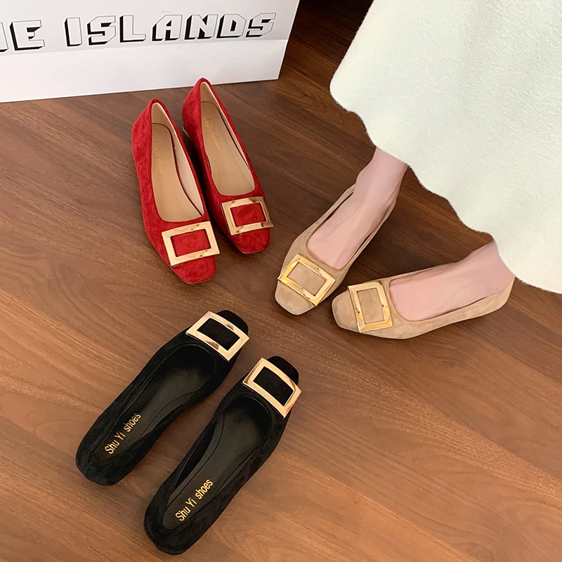 法式方扣绒面一脚蹬粗跟单鞋2025秋新款通勤气质瓢鞋显瘦玛丽珍鞋