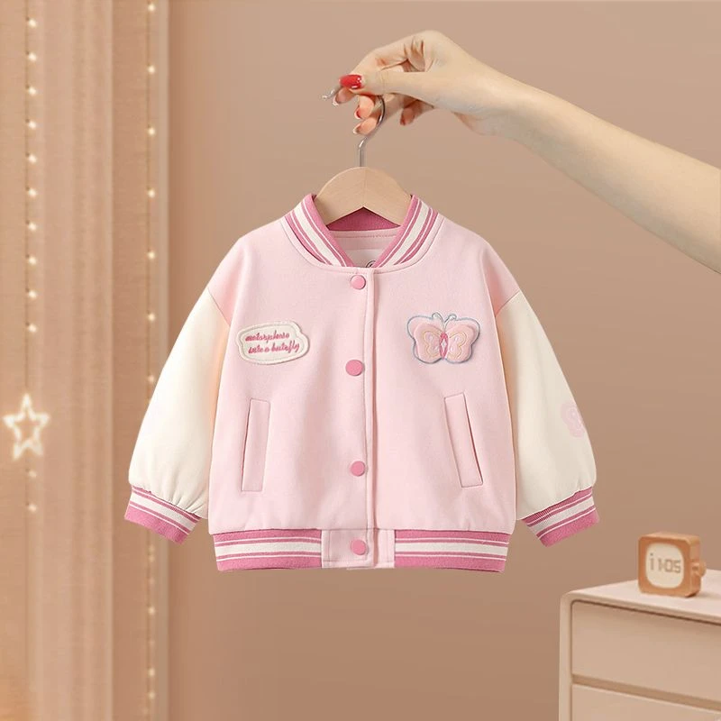 女童外套春秋季2025新款宝宝洋气时髦春装上衣百搭休闲儿童棒球服