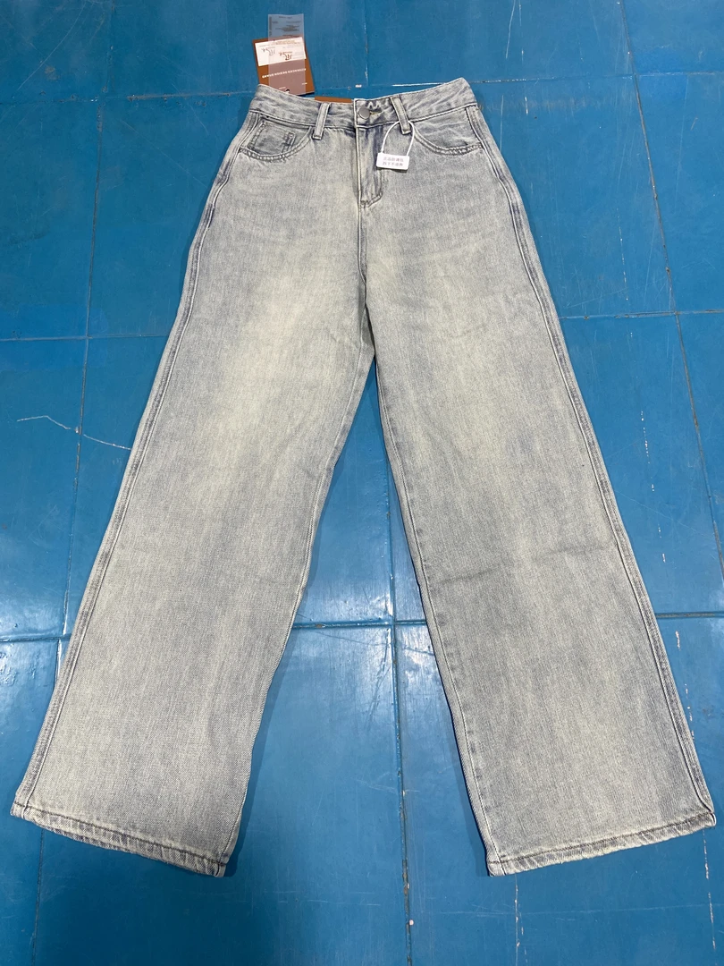 【6020加长款】女夏高腰浅蓝阔腿牛仔裤