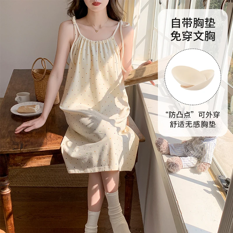 2025年新款带胸垫一体睡裙女夏季薄款无袖连衣裙性感可外穿家居服