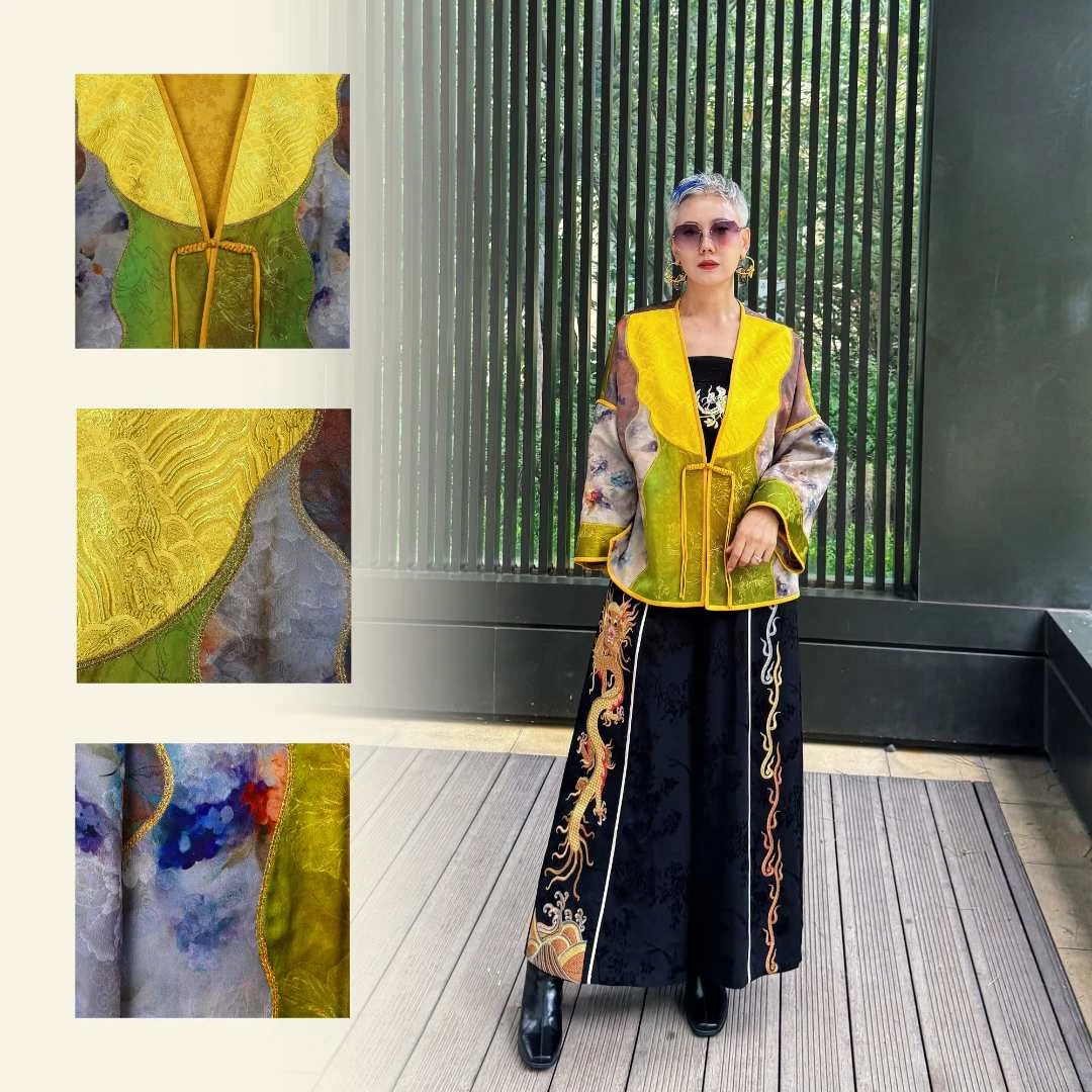 乔诗绣【臻绣·东方华彩】手工拼接刺绣百纳新中式国风外套25201