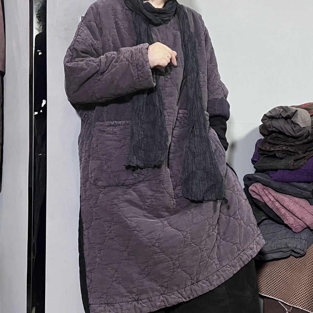 复古亚麻开叉厚袍子