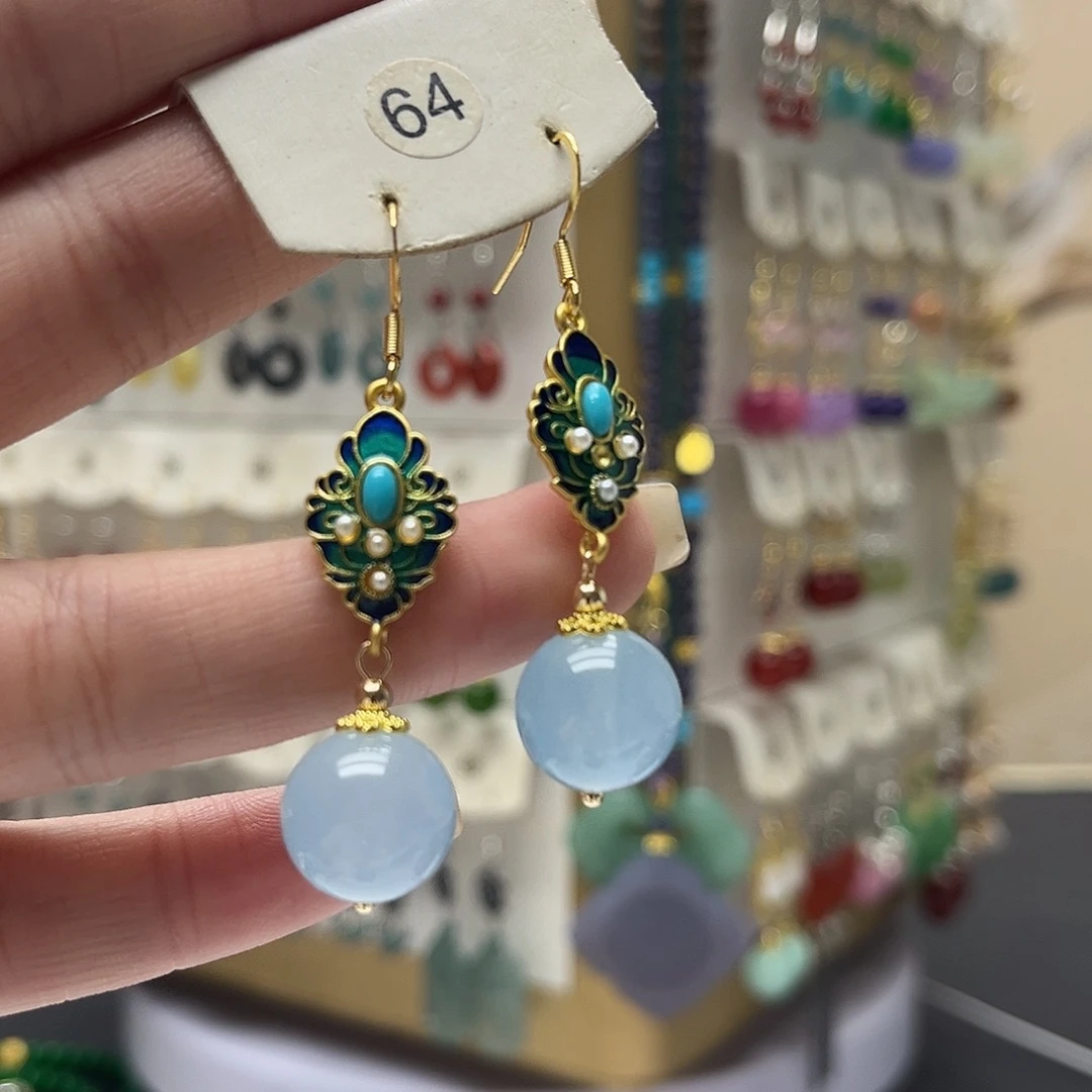 玛瑙/玉髓合金耳钉y1