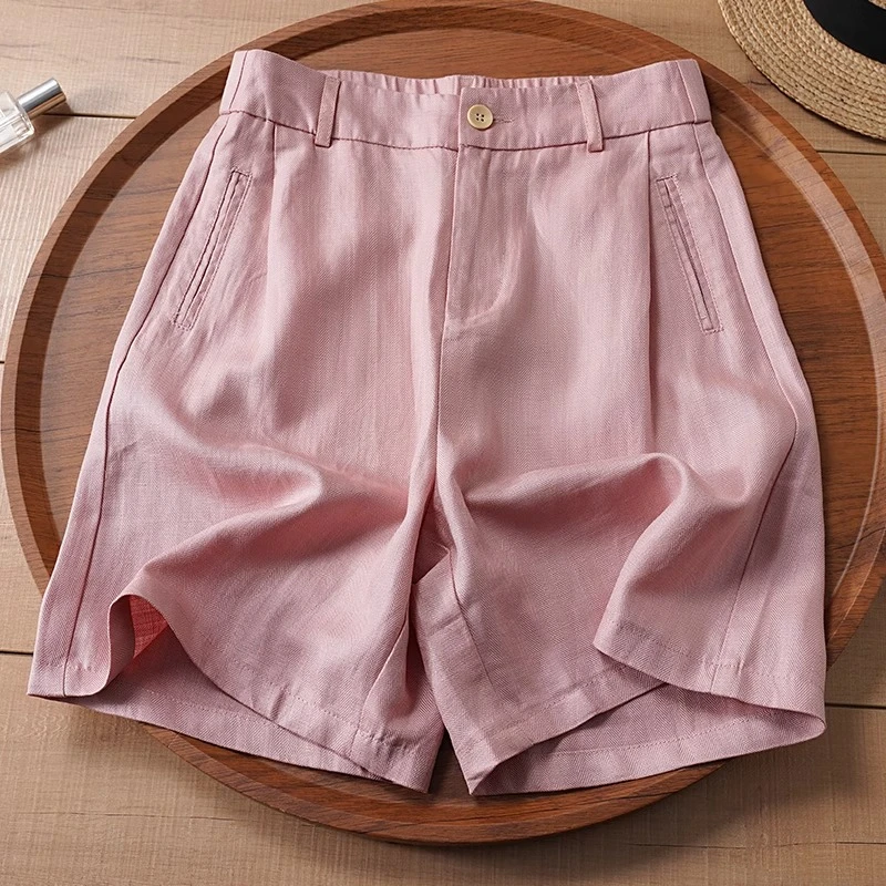 薄款天丝亚麻五分短裤女2025年夏季新款a字棉麻高腰小个子阔腿裤
