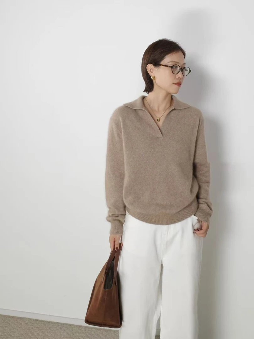 秋冬山羊绒衫女气质翻领纯色打底毛衣宽松休闲套头羊毛衫TTY2536