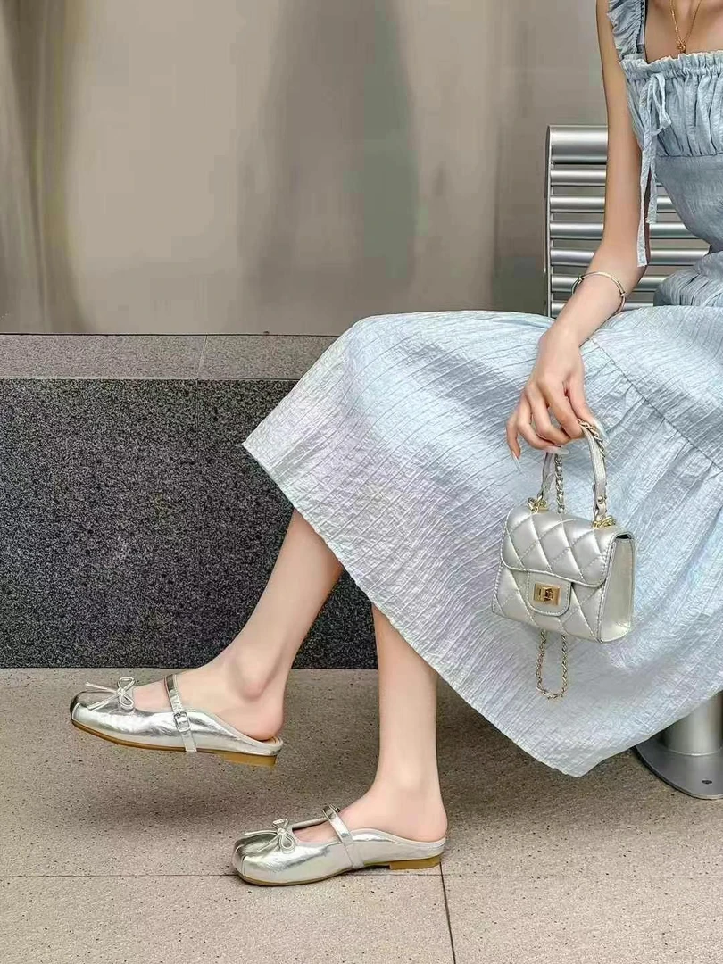 包头拖休闲鞋百搭马蹄跟蝴蝶结时尚低跟春季日常包头